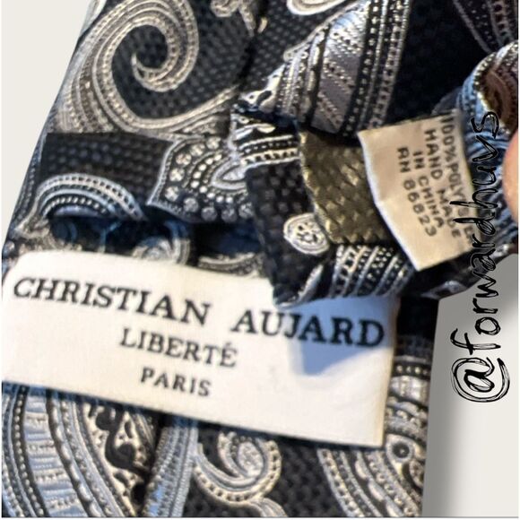 Christian Aujard Paris Black & Silver Paisley Necktie – 100% Polyester - Picture 6 of 9